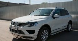 21 099 р. Защита порогов с круглыми вставками для ног из овальной трубы диаметром 120x60 мм Russtal Volkswagen Touareg NF рестайлинг (2014-2018)  с доставкой в г. Воронеж. Увеличить фотографию 3
