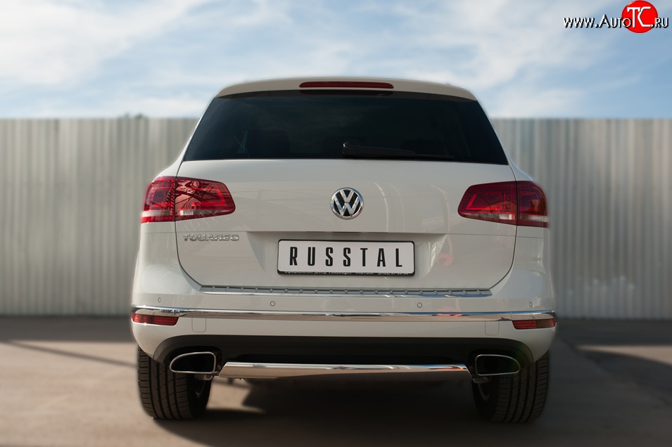 15 649 р. Защита заднего бампера (Ø75x42 мм, нержавейка) Russtal  Volkswagen Touareg  NF (2014-2018) рестайлинг  с доставкой в г. Воронеж