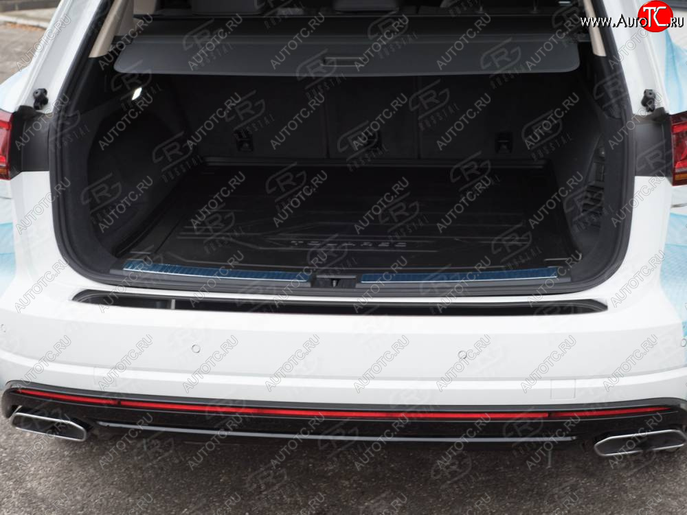 1 999 р. Защитная накладка заднего бампера Russtal Volkswagen Touareg 3 CR дорестайлинг (2018-2022) (нержавейка полированная)  с доставкой в г. Воронеж