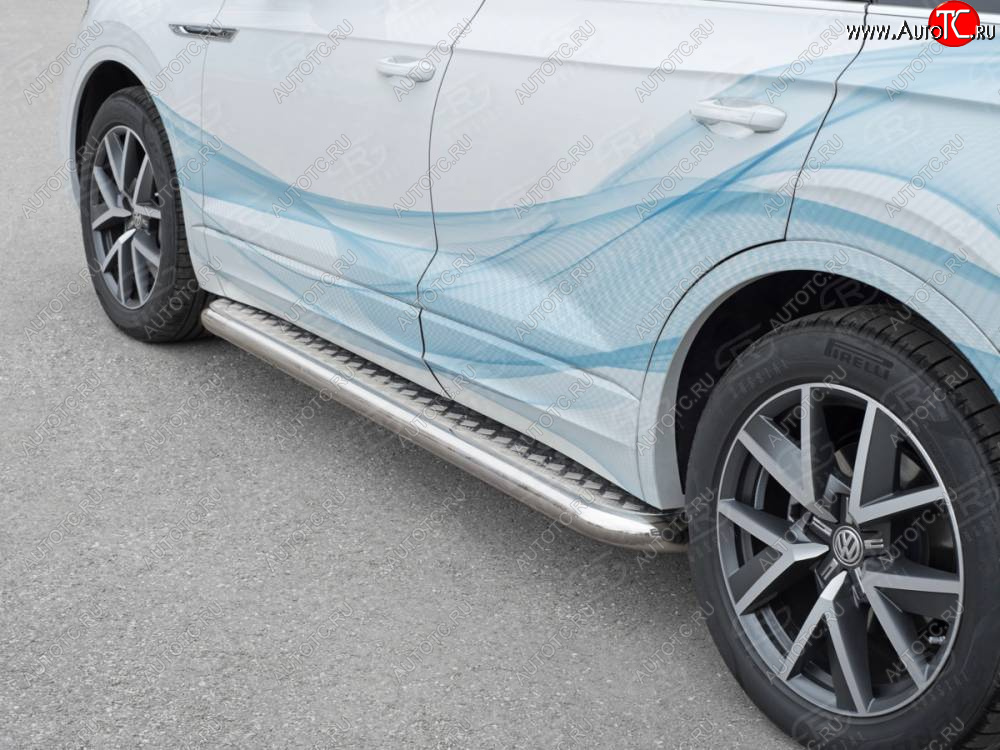 32 849 р. Пороги SLITKOFF d63 с листом  Volkswagen Touareg  CR (2018-2025) (лист алюминий, проф. нержавейка)  с доставкой в г. Воронеж