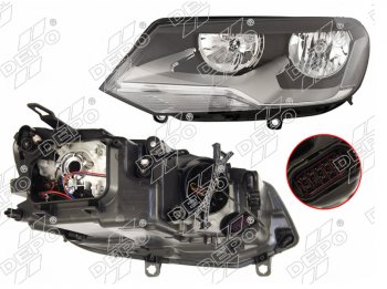 Левая фара (галоген, с корректором) DEPO Volkswagen Touareg 2 NF дорестайлинг (2010-2014)