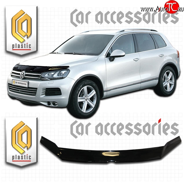 2 399 р. Дефлектор капота CA Plastic exclusive  Volkswagen Touareg  NF (2010-2018) дорестайлинг, рестайлинг (Classic черный, Без надписи)  с доставкой в г. Воронеж