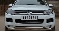 27 999 р. Защита переднего бампера (2 трубыØ75х42 мм, нержавейка) Russtal  Volkswagen Touareg  NF (2010-2014) дорестайлинг  с доставкой в г. Воронеж. Увеличить фотографию 1