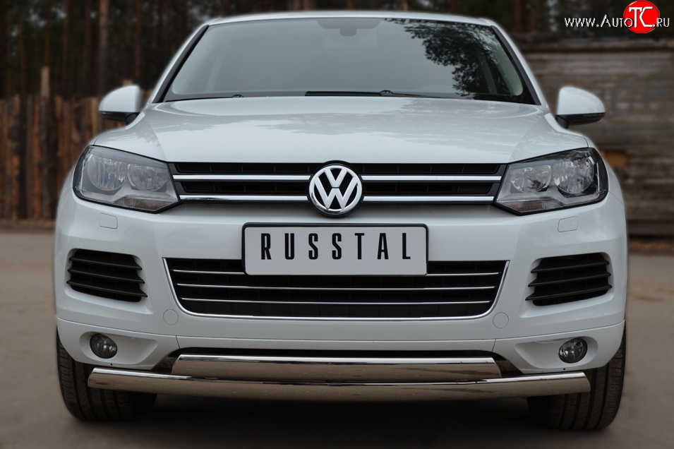 27 999 р. Защита переднего бампера (2 трубыØ75х42 мм, нержавейка) Russtal Volkswagen Touareg NF дорестайлинг (2010-2014)  с доставкой в г. Воронеж