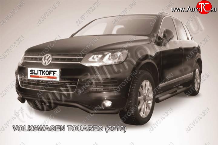 11 299 р. защита переднего бампера Slitkoff Volkswagen Touareg NF дорестайлинг (2010-2014) (Цвет: серебристый)  с доставкой в г. Воронеж