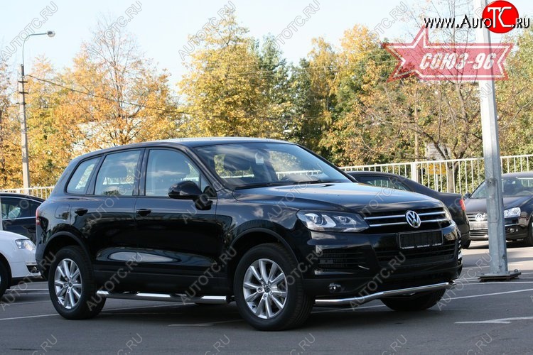 13 445 р. Защита переднего бампера одинарная Souz-96 (d60) Volkswagen Touareg NF дорестайлинг (2010-2014)  с доставкой в г. Воронеж