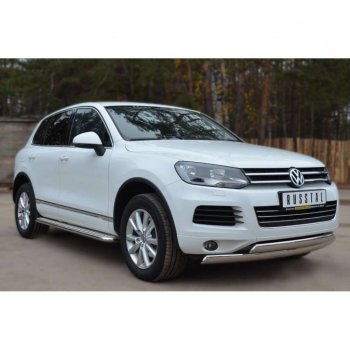 35 549 р. Широкая защита порогов с трубой d42 мм SLITKOFF v3  Volkswagen Touareg  NF (2010-2014) дорестайлинг  с доставкой в г. Воронеж. Увеличить фотографию 2