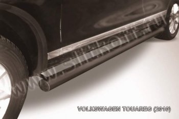 Защита порогов (Ø76 мм, с полимерным покрытием) Slitkoff Volkswagen Touareg NF дорестайлинг (2010-2014) (Цвет: серебристый)
