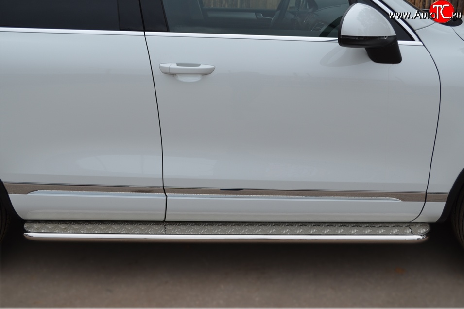 24 649 р. Широкая защита порогов SLITKOFF  Volkswagen Touareg  NF (2010-2014) дорестайлинг  с доставкой в г. Воронеж