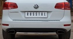 16 849 р. Защита заднего бампера (Ø75x42 мм, нержавейка) Russtal Volkswagen Touareg NF дорестайлинг (2010-2014)  с доставкой в г. Воронеж. Увеличить фотографию 1