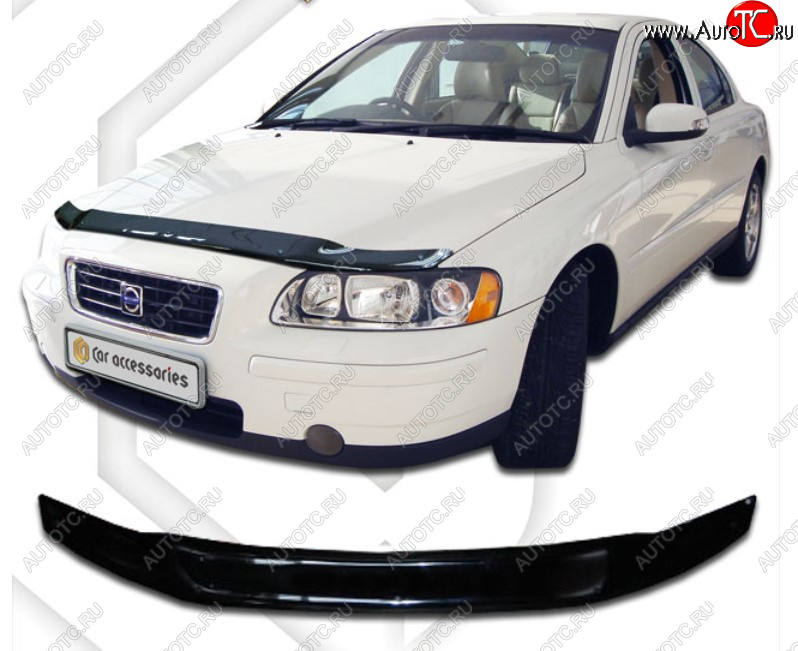 1 999 р. Дефлектор капота CA Plastic  Volvo S60  RS,RH седан (2000-2010) дорестайлинг, рестайлинг (Classic черный, Без надписи)  с доставкой в г. Воронеж