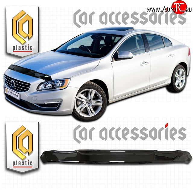 1 899 р. Дефлектор капота CA Plastic  Volvo S60  FS седан (2013-2018) рестайлинг (Classic черный, Без надписи)  с доставкой в г. Воронеж