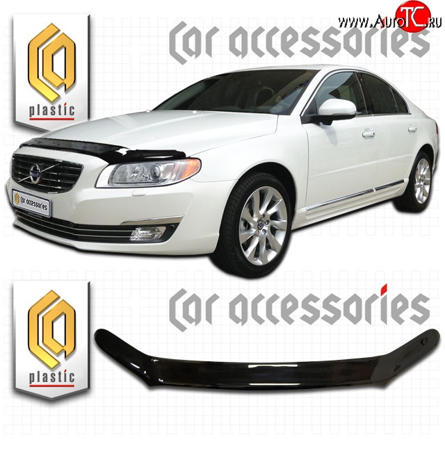 2 079 р. Дефлектор капота CA Plastic  Volvo S80  AS40,AS70, AS90 (2013-2016) седан 2-ой рестайлинг (Classic черный, Без надписи)  с доставкой в г. Воронеж