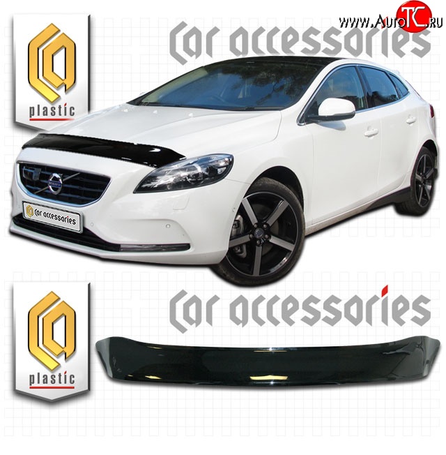1 999 р. Дефлектор капота CA Plastic  Volvo V40  хэтчбэк (2012-2020) дорестайлинг, рестайлинг (Classic черный, Без надписи)  с доставкой в г. Воронеж