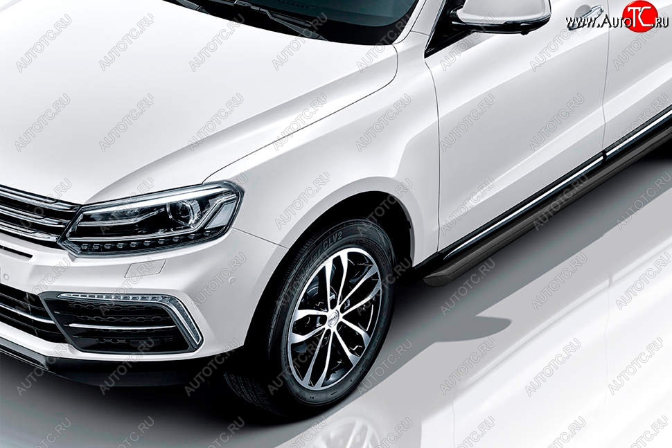 10 599 р. Защита порогов Slitkoff (d57 мм)  Zotye Coupa  B11F (2019-2021) (Сталь с полимерным покрытием. Цвет: чёрный)  с доставкой в г. Воронеж
