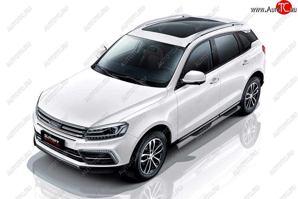 12 499 р. Защита порогов Slitkoff (d76 мм, с проступями) Zotye Coupa B11F (2019-2021) (Сталь с полимерным покрытием. Цвет: серебристый)  с доставкой в г. Воронеж