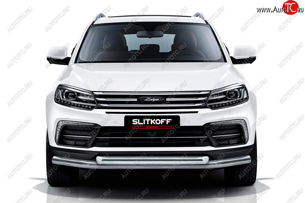 13 899 р. Защита переднего бампера Slitkoff (двойная, d57/57)  Zotye Coupa  B11F (2019-2021) (Нержавейка, Полированная)  с доставкой в г. Воронеж