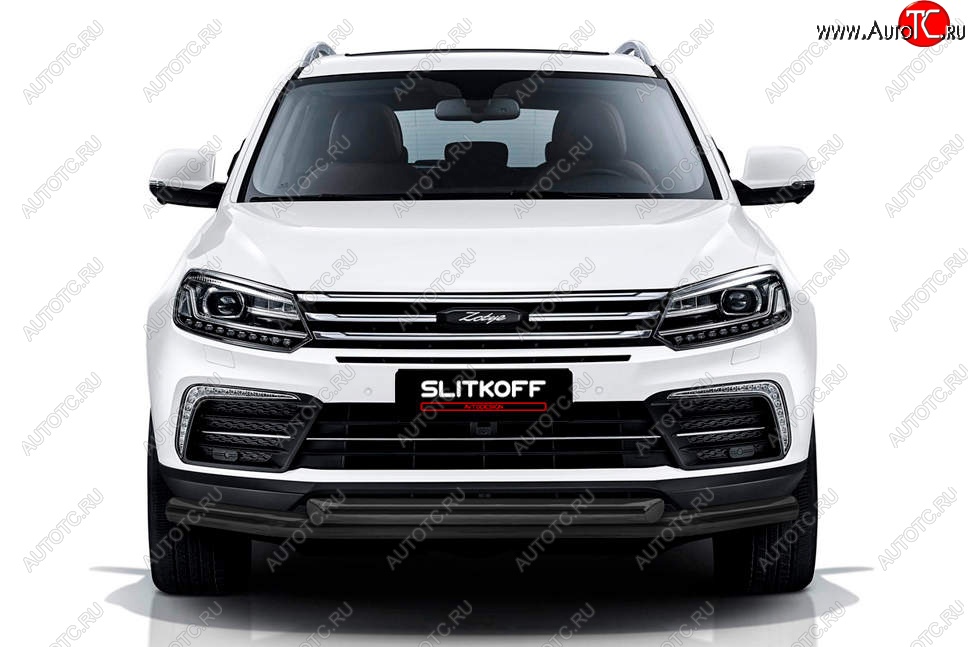 12 699 р. Защита переднего бампера Slitkoff (двойная, d57/57)  Zotye Coupa  B11F (2019-2021) (Сталь с полимерным покрытием. Цвет: чёрный)  с доставкой в г. Воронеж