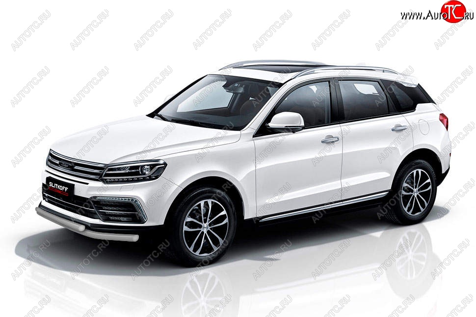 9 899 р. Защита переднего бампера Slitkoff (двойная, d57/57) Zotye Coupa B11F (2019-2021) (Сталь с полимерным покрытием. Цвет: серебристый)  с доставкой в г. Воронеж