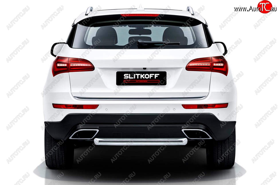 7 199 р. Защита заднего бампера Slitkoff (короткая, d57 мм)  Zotye Coupa  B11F (2019-2021) (Нержавейка, Полированная)  с доставкой в г. Воронеж