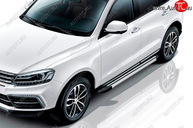 10 699 р. Пороги алюминиевые Slitkoff  Zotye Coupa  B11F (2019-2021) (Luxe Silver)  с доставкой в г. Воронеж