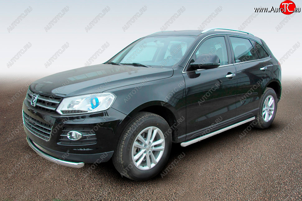 9 899 р. Защита порогов Slitkoff (Ø57 мм)  Zotye T600 (2014-2021) (Сталь полимерным покрытием в цвет: серебристый)  с доставкой в г. Воронеж