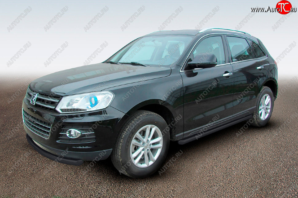 10 599 р. Защита порогов Slitkoff (Ø57 мм)  Zotye T600 (2014-2021) (Сталь с полимерным покрытием в цвет: черный)  с доставкой в г. Воронеж