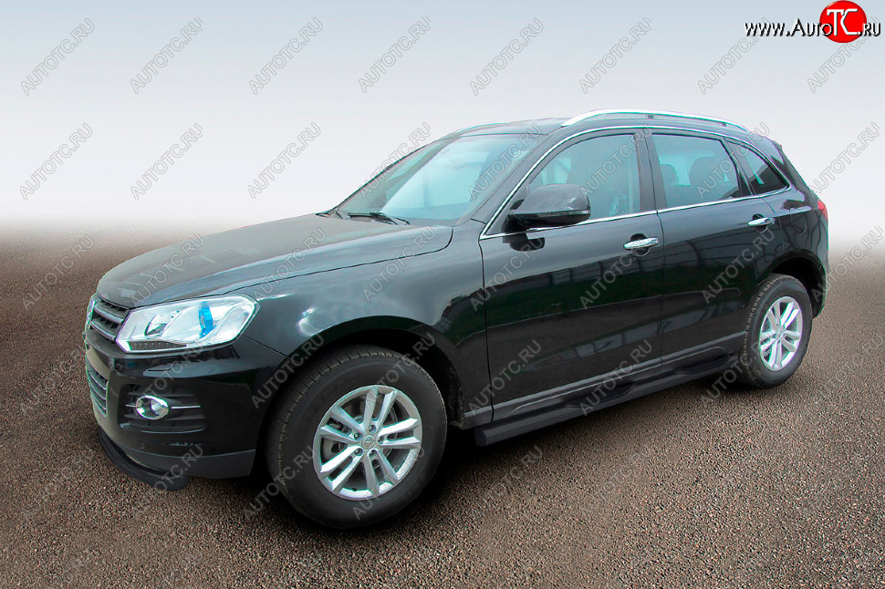 13 429 р. Защита порогов Slitkoff (Ø76 мм, с проступями)  Zotye T600 (2014-2021) (Сталь с полимерным покрытием в цвет: черный)  с доставкой в г. Воронеж